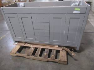 lot 443 image: Home Decorators Collection Westcourt 61 in. W Bath Vanity in Sterling Gray With Mirrors, WT60P4-ST - Missing Top.