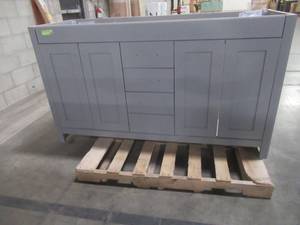 lot 444 image: Home Decorators Collection Westcourt 61 in. W Bath Vanity in Sterling Gray With 1 Mirror, WT60P4-ST - Missing Top - Damage on RH Side.