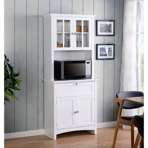 lot 363 image: OS HOME AND OFFICE FURNITURE White Buffet and Hutch with Framed Glass Doors and Drawer, 25504B.