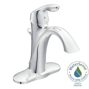 lot 806 image: MOEN Eva Single Hole Single Handle High-Arc Bathroom Faucet in Chrome, 6400.
