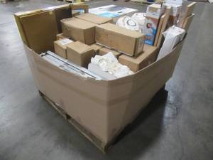lot 387 image: WHOLESALE MIXED PALLET OF MISCELLANEOUS SMALL HOUSEWARES, BUILDING MATERIALS AND MORE