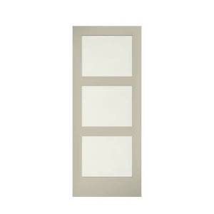 lot 463 image: Eightdoors 32 in. x 84 in. 3 Frosted Glass Solid Core White Finished Interior Barn Door Slab, 52488019843235FR - SLAB ONLY.