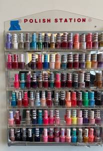 lot 13 image: HUGE Lot of 80 Nail Polishes and Polish Wall Station