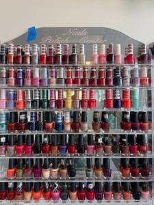 lot 14 image: HUGE Lot of 100 Nail Polishes and Polish Wall Station