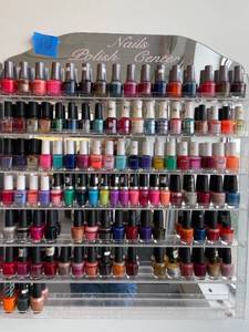 lot 16 image: HUGE Lot of 100 Nail Polishes and Polish Wall Station