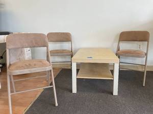 lot 23 image: Coffee Table and 3 Folding Chairs
