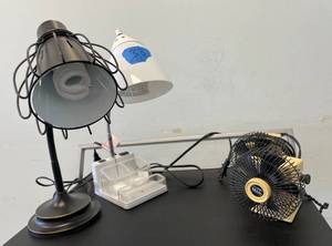 lot 33 image: Lot of Personal Fans and Table Lamps
