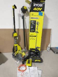 RYOBI 40V Brushless Cordless Battery Attachment Capable String Trimmer with 4.0 Ah Battery and Charger