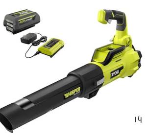 RYOBI 40V Brushless 125 MPH 550 CFM Cordless Battery Whisper Series Jet Fan Blower with 4.0 Ah Battery and Charger