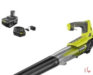 RYOBI ONE 18V 100 MPH 280 CFM Cordless Battery Variable-Speed Jet Fan Leaf Blower with 4.0 Ah Battery and Charger