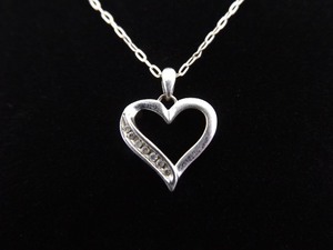 lot 11 image: .925 Sterling Silver Diamond Accented Heart Pendant Necklace