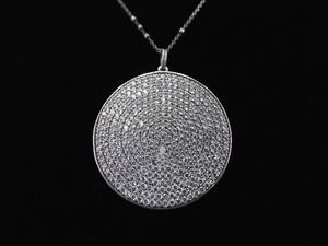 lot 16 image: .925 Sterling Silver Large Crystal Disc Pendant Necklace