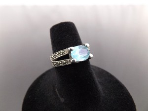 lot 35 image: .925 Sterling Silver Art Nouveau Oval Cut Topaz Ring Size 6