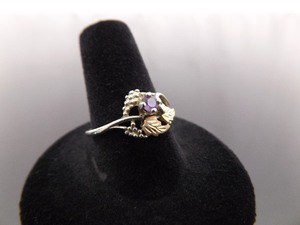 lot 37 image: .925 Sterling Silver Black Hills Gold Faceted Amethyst Ring Size 8