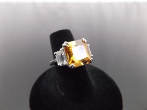 lot 46 image: .925 Sterling Silver Square Cut Citrine Crystal Ring Size 6.75