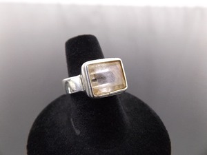 lot 48 image: .925 Sterling Silver Emerald Cut Clear Citrine Ring Size 6.75