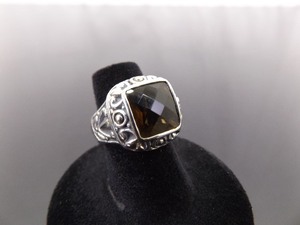 lot 49 image: .925 Sterling Silver Faceted Smokey Quartz Ring Size 5.75