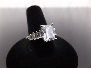 lot 55 image: .925 Sterling Silver Princess Cut Zirconia Ring Size 9.5