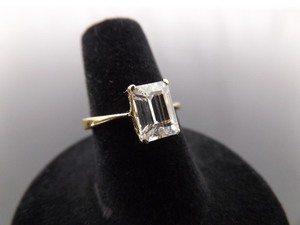 lot 65 image: .925 Sterling Silver Emerald Cut Zirconia Vermeil Ring Size 6.5