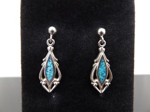 lot 81 image: .925 Sterling Silver Inlayed Turquoise Dangle Post Earrings