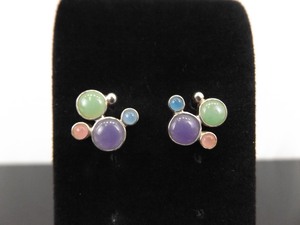 lot 87 image: .925 Sterling Silver Multi Colored Glass Cabochon Post Earrings