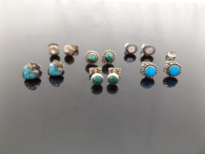 lot 88 image: .925 Sterling Silver Lot of Navajo Malachite, Turquoise, etc. Post Earrings