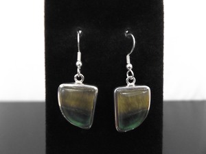 lot 91 image: .925 Sterling Silver Green Yellow and Red Glass Cabochon Dangle Hook Earrings