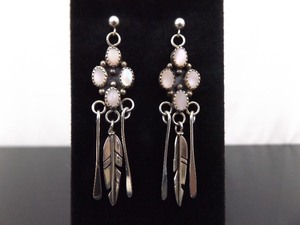lot 93 image: .925 Sterling Silver Navajo Inlayed Mother of Pearl Dangle Post Earrings