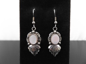 lot 94 image: .925 Sterling Silver Navajo Inlayed Mother of Pearl Dangle Hook Earrings
