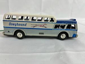 lot 200 image: Vintage 1959 Quality Toys Scenicruiser Greyhound Bus, Battery Operated