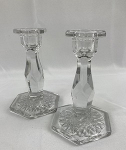 lot 114 image: Vintage Glass Serving Dishes and Candle Sticks