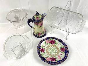 lot 161 image: Delightful Dessert Collection - Vintage China Pitcher, Plate & Glassware