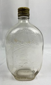 lot 212 image: Vintage Glass Alcohol Bottles, Old Quaker, Frankfort Distilleries, Flower Brown Glass