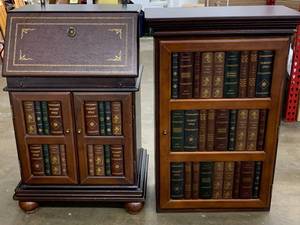 lot 169 image: Whimsical Wood Secretary Base and Cabinet- Faux Book Motif