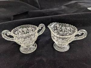 lot 36 image: Set of Cambridge Rose Point Clear Etched Glassware - Condiments and Tumblers