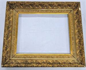 lot 51 image: Two Ornate Vintage Open Wood Frames - Large Gold  and Velvet Shadow Box
