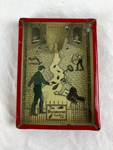 lot 173 image: Vintage Tin & Glass Miniature The Bug House by Ima Nutt Supt- Dexterity Puzzle Game - 1930s