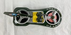 lot 172 image: Vintage 1950s Tin Litho Friction Ichimura US Army Flying Jeep Toy Spinner- Japan