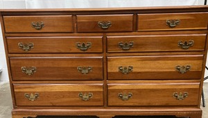 lot 143 image: Long Wood Antique Dresser with Nine Drawers