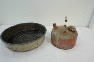 Vintage gas can ,oil pan