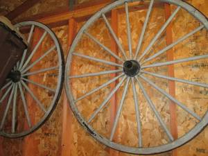 lot 28 image: 2 Wagon wheels 44 across...