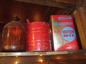 lot 48 image: Vintage cans and glass Jug...