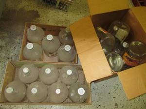 lot 112 image: 3 boxes of Gallon glass jugs...