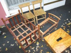 lot 171 image: Childs chairs Doll cribs and step ...