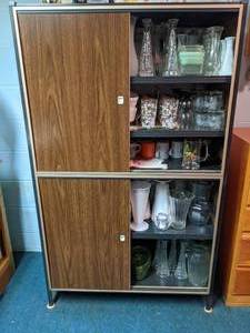lot 251 image: Cabinet full of glassware, vases, a...