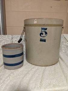 lot 330 image: 2 crocks, Ruckles stoneware #5 (see...