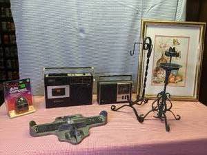 lot 332 image: 2 vintage radios (untested), candle...