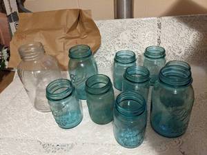 lot 341 image: Box full of blue Ball canning jars ...