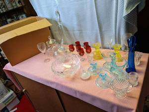 lot 277 image: Hand Etched Red Glasses, Green Glas...