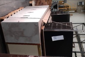 2 Desks and a filing cabinet measur...
